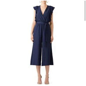 Hutch Jumpsuit Women XS Navy Blue Zia Wide‎ Leg Crop Flutter  Shoulder NO BELT